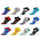 SANZETTI 6-12 Pairs/Lot Men's Ankle Socks Casual Novelty Colorful Summer Happy Combed Cotton Short Socks Plaid Dress Boat Socks