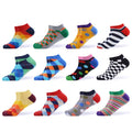 SANZETTI 6-12 Pairs/Lot Men's Ankle Socks Casual Novelty Colorful Summer Happy Combed Cotton Short Socks Plaid Dress Boat Socks