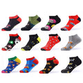 SANZETTI 6-12 Pairs/Lot Men's Ankle Socks Casual Novelty Colorful Summer Happy Combed Cotton Short Socks Plaid Dress Boat Socks