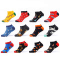 SANZETTI 6-12 Pairs/Lot Men's Ankle Socks Casual Novelty Colorful Summer Happy Combed Cotton Short Socks Plaid Dress Boat Socks