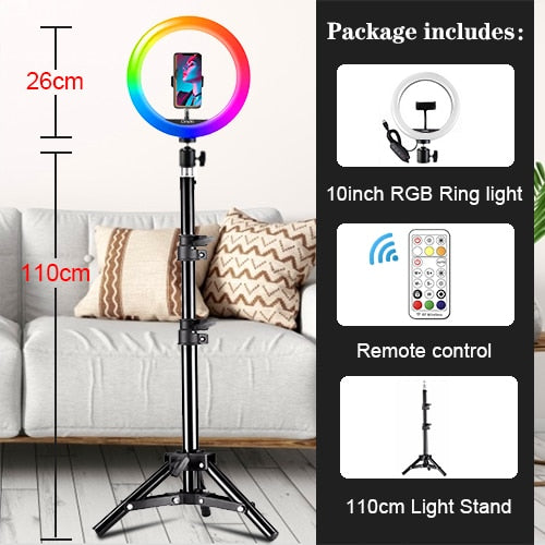 Orsda 10 inch RGB Ring Light tripod LED Ring Light Selfie Ring Light with Stand RGB 26 colors video light For Youtube Tik Tok