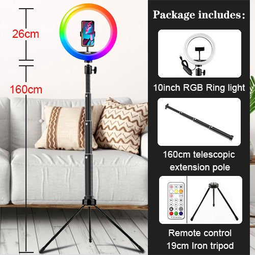 Orsda 10 inch RGB Ring Light tripod LED Ring Light Selfie Ring Light with Stand RGB 26 colors video light For Youtube Tik Tok