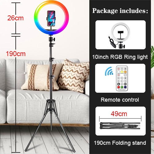 Orsda 10 inch RGB Ring Light tripod LED Ring Light Selfie Ring Light with Stand RGB 26 colors video light For Youtube Tik Tok
