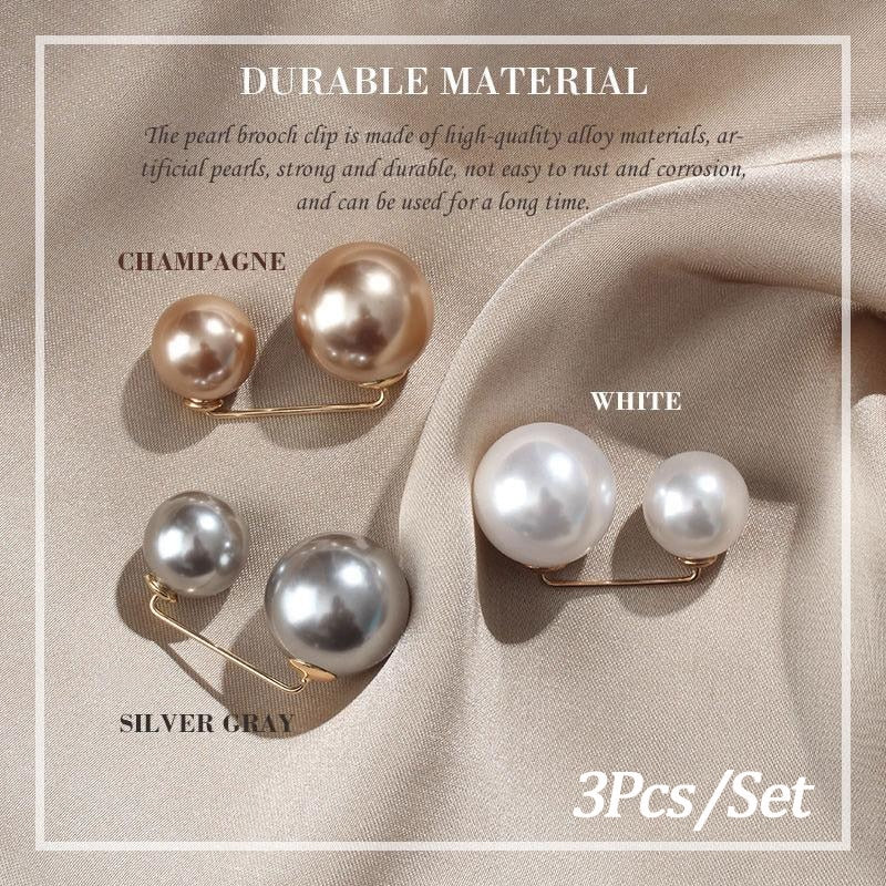 3Pcs/Set Double Pearl Pins for Women Designer Female Brooches Clothes Accessories Simulated Pearl Knit Shirt  Jewelry