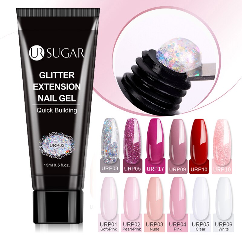 UR SUGAR 15ml Silver Glitter Extension Nail Gel Gel Varnishes Hybrid For Nails Extension Nail Semi-permanent Gel