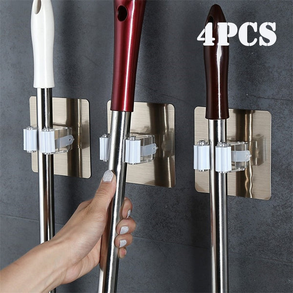 2/4pcs Adhesive Multi-Purpose Hooks Wall Mounted Mop Organizer Holder RackBrush Broom Hanger Hook Kitchen bathroom Strong Hooks