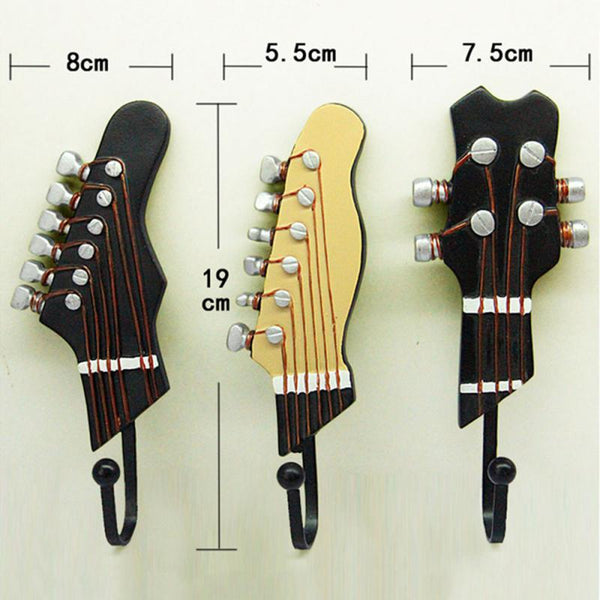 Retro 3pcs / Set Guitar Heads Hooks Music Home Resin Clothes Hat Hanger Movie Wall Hook For Home Decoration Dropship