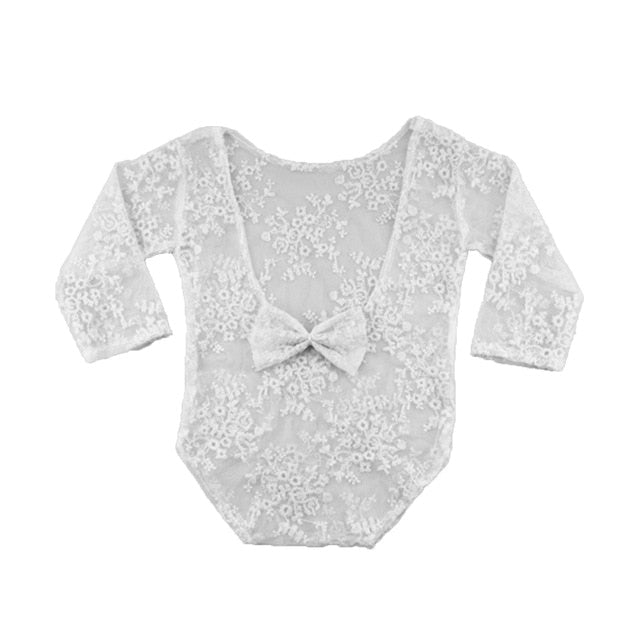 Baby Romper Deep V Backless Newborn Photo Photograph Props Lace Toddler Hollow Bow-knot Design Fotografia Accessories
