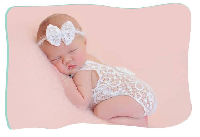 Baby Romper Deep V Backless Newborn Photo Photograph Props Lace Toddler Hollow Bow-knot Design Fotografia Accessories