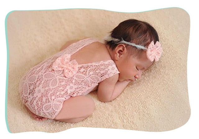 Baby Romper Deep V Backless Newborn Photo Photograph Props Lace Toddler Hollow Bow-knot Design Fotografia Accessories