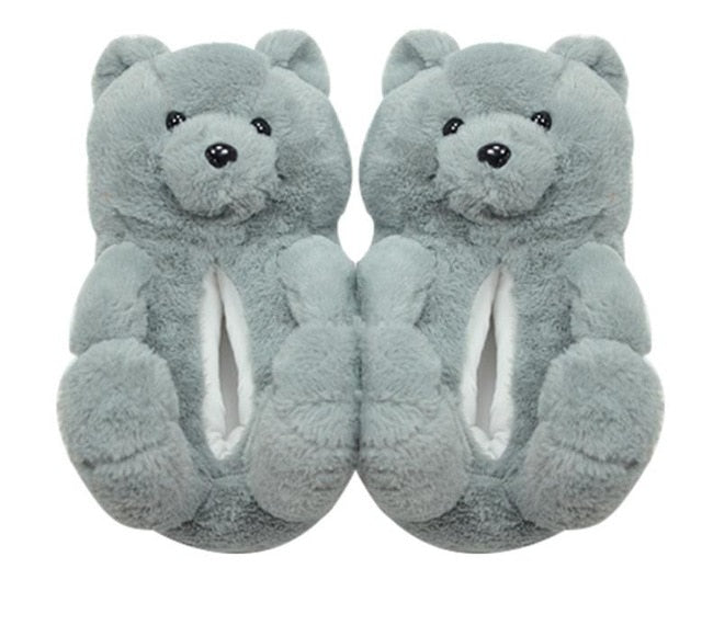 Teddy Bear women christmas plush slippers Cartoon Cute Bear House Slipper Furry Faux Fur Slides Woman Furry Flip Flop Shoes