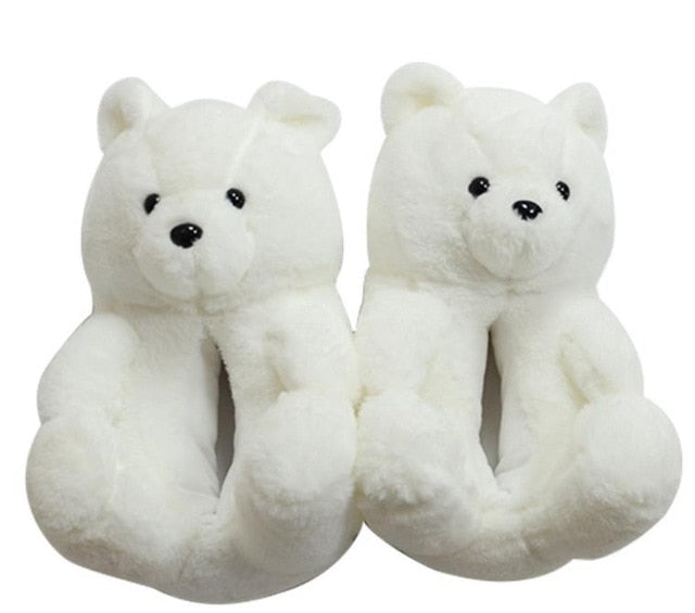 Teddy Bear women christmas plush slippers Cartoon Cute Bear House Slipper Furry Faux Fur Slides Woman Furry Flip Flop Shoes
