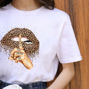 ZOGANKIN Summer Fashion Shirt Lips Leopard Graphic T Shirt Women Tops Base O-neckBlack Tees Kiss Leopard Lip Funny Girls Tshirt