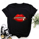 ZOGANKIN Summer Fashion Shirt Lips Leopard Graphic T Shirt Women Tops Base O-neckBlack Tees Kiss Leopard Lip Funny Girls Tshirt