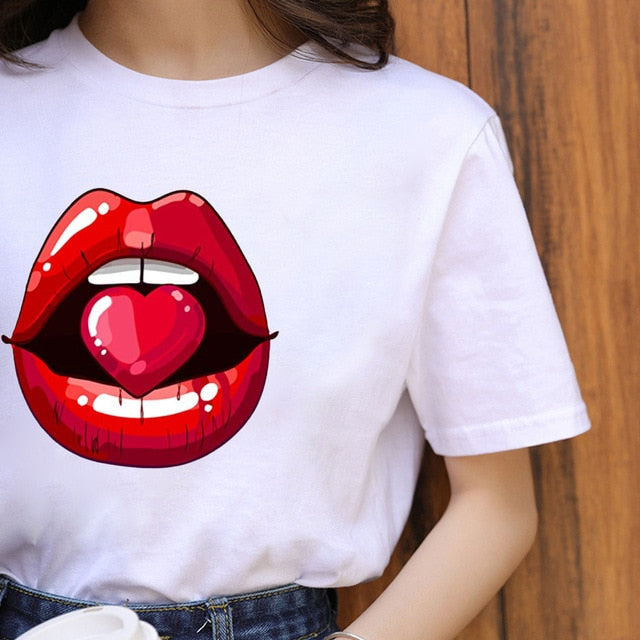 ZOGANKIN Summer Fashion Shirt Lips Leopard Graphic T Shirt Women Tops Base O-neckBlack Tees Kiss Leopard Lip Funny Girls Tshirt