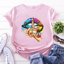 ZOGANKIN Summer Fashion Shirt Lips Leopard Graphic T Shirt Women Tops Base O-neckBlack Tees Kiss Leopard Lip Funny Girls Tshirt