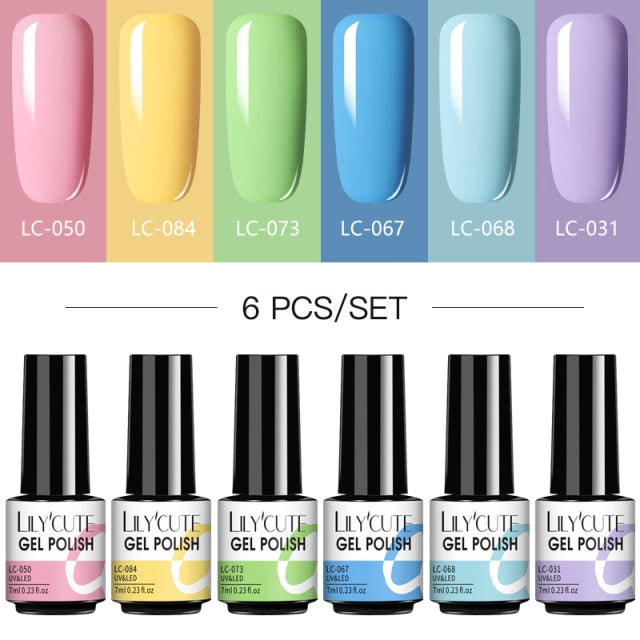 LILYCUTE 2/4/6 Pcs Gel Nail Polish Set 136Color Glitter Semi Permanent Hybrid Gel Varnish Base Top Coat Soak Off UV LED Nail Art