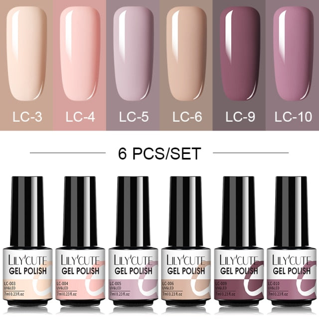 LILYCUTE 2/4/6 Pcs Gel Nail Polish Set 136Color Glitter Semi Permanent Hybrid Gel Varnish Base Top Coat Soak Off UV LED Nail Art