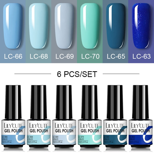 LILYCUTE 2/4/6 Pcs Gel Nail Polish Set 136Color Glitter Semi Permanent Hybrid Gel Varnish Base Top Coat Soak Off UV LED Nail Art