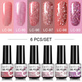 LILYCUTE 2/4/6 Pcs Gel Nail Polish Set 136Color Glitter Semi Permanent Hybrid Gel Varnish Base Top Coat Soak Off UV LED Nail Art