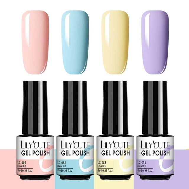 LILYCUTE 2/4/6 Pcs Gel Nail Polish Set 136Color Glitter Semi Permanent Hybrid Gel Varnish Base Top Coat Soak Off UV LED Nail Art