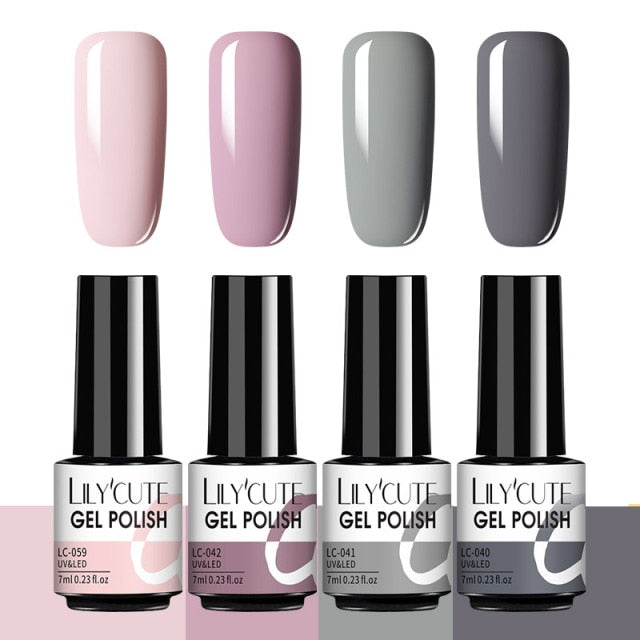 LILYCUTE 2/4/6 Pcs Gel Nail Polish Set 136Color Glitter Semi Permanent Hybrid Gel Varnish Base Top Coat Soak Off UV LED Nail Art