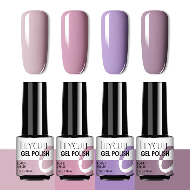 LILYCUTE 2/4/6 Pcs Gel Nail Polish Set 136Color Glitter Semi Permanent Hybrid Gel Varnish Base Top Coat Soak Off UV LED Nail Art