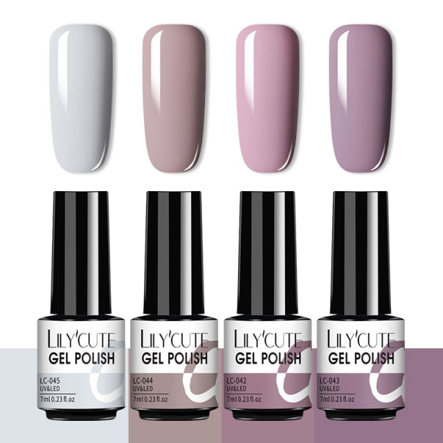 LILYCUTE 2/4/6 Pcs Gel Nail Polish Set 136Color Glitter Semi Permanent Hybrid Gel Varnish Base Top Coat Soak Off UV LED Nail Art