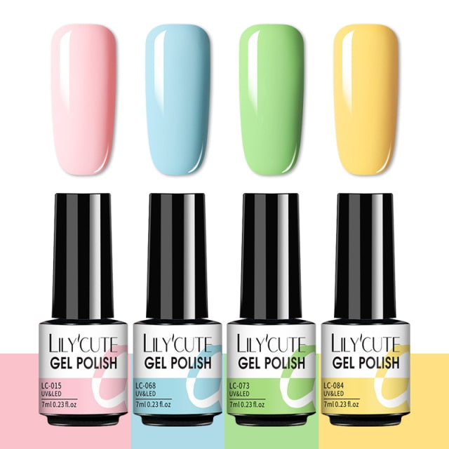 LILYCUTE 2/4/6 Pcs Gel Nail Polish Set 136Color Glitter Semi Permanent Hybrid Gel Varnish Base Top Coat Soak Off UV LED Nail Art