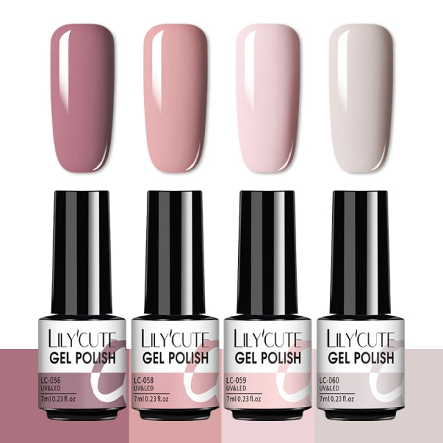 LILYCUTE 2/4/6 Pcs Gel Nail Polish Set 136Color Glitter Semi Permanent Hybrid Gel Varnish Base Top Coat Soak Off UV LED Nail Art