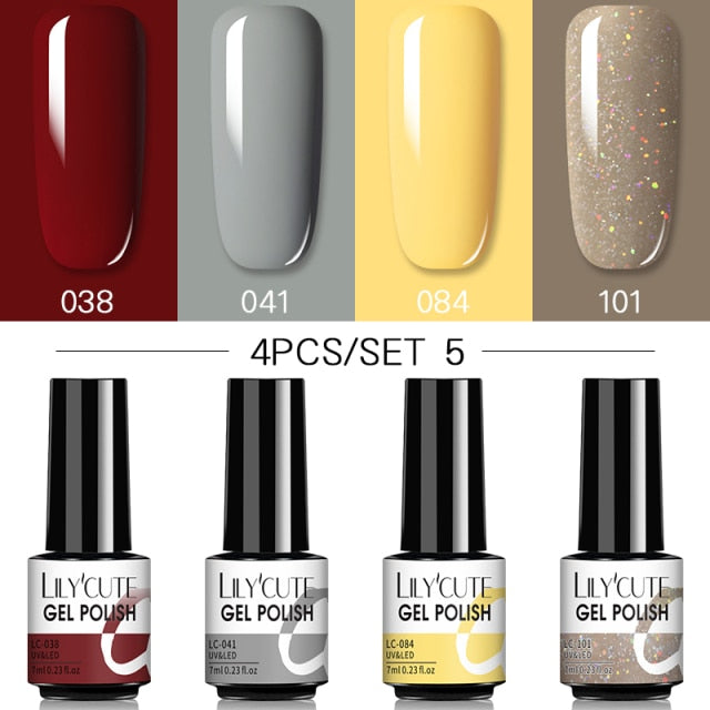 LILYCUTE 2/4/6 Pcs Gel Nail Polish Set 136Color Glitter Semi Permanent Hybrid Gel Varnish Base Top Coat Soak Off UV LED Nail Art
