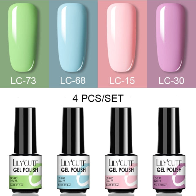 LILYCUTE 2/4/6 Pcs Gel Nail Polish Set 136Color Glitter Semi Permanent Hybrid Gel Varnish Base Top Coat Soak Off UV LED Nail Art