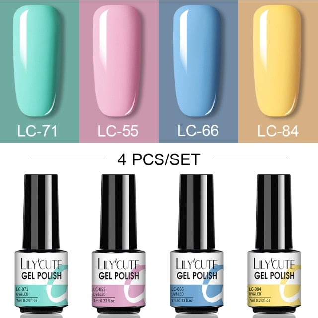 LILYCUTE 2/4/6 Pcs Gel Nail Polish Set 136Color Glitter Semi Permanent Hybrid Gel Varnish Base Top Coat Soak Off UV LED Nail Art