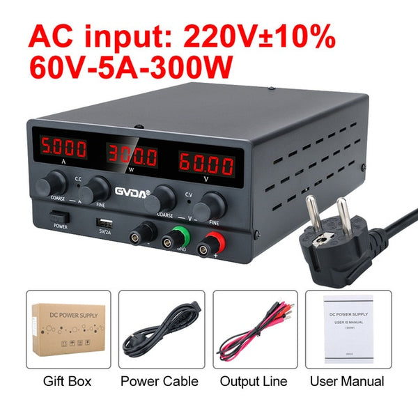 GVDA USB DC Regulated Laboratory Power Supply Adjustable 30V 10A Voltage Regulator 60V 5A Stabilizer Switch Bench Power Source