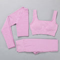 Seamless Yoga Suit Sports Set Gym Clothes Fitness Women Long Sleeve Crop Top High Waist Leggings Ribbed Workout Set Tracksuits