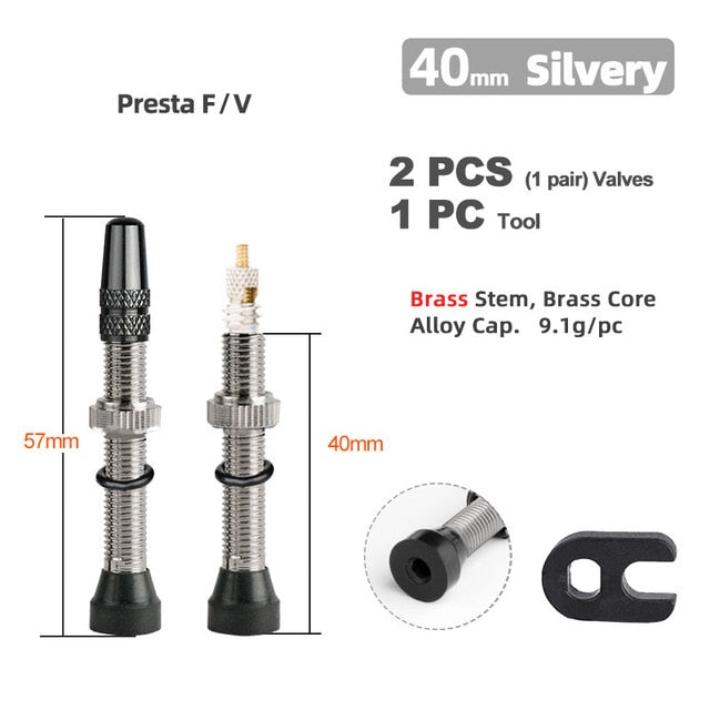 Deemount 40/60/80mm 2PCS Bicycle Tubeless Tire Presta Valve Brass Core Brass Stem W/ Alloy & Tool