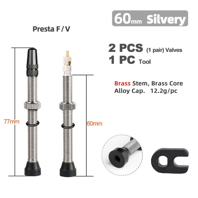 Deemount 40/60/80mm 2PCS Bicycle Tubeless Tire Presta Valve Brass Core Brass Stem W/ Alloy & Tool