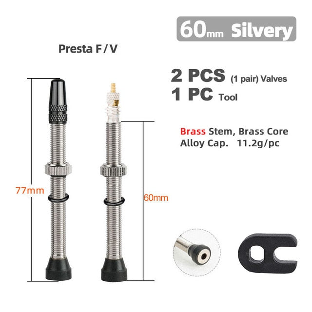 Deemount 40/60/80mm 2PCS Bicycle Tubeless Tire Presta Valve Brass Core Brass Stem W/ Alloy & Tool