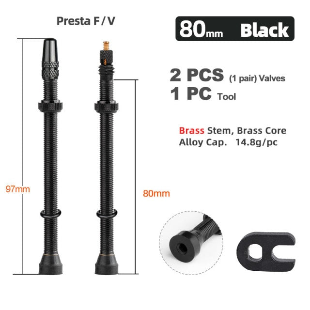 Deemount 40/60/80mm 2PCS Bicycle Tubeless Tire Presta Valve Brass Core Brass Stem W/ Alloy & Tool