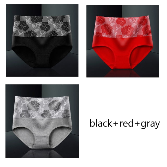 M-5XL Women's Panties Female Underpants Cotton Underwear High Waist Panties Sexy Lingeries Briefs Plus Size Pantys 3PCS/Set