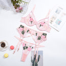 Yimunancy Floral Embrodiery Lace Lingerie 3 Piece Set Sexy Underwear Women Bra and Panties Sets Bra Lingeries Feminina