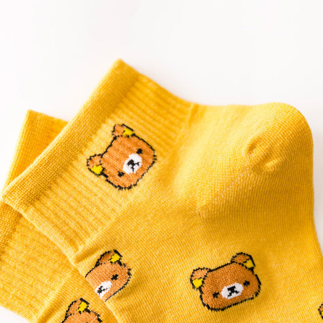 2021 New Cartoon Women's Breathable Cotton Socks Cute Bear Lovely Animal Pattern Girl Sock Combed  of Pure Cotton Female Socks