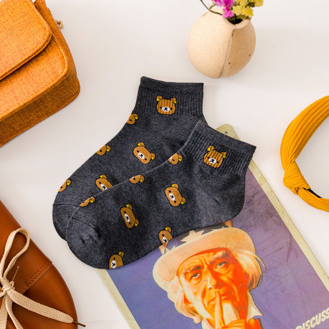 2021 New Cartoon Women's Breathable Cotton Socks Cute Bear Lovely Animal Pattern Girl Sock Combed  of Pure Cotton Female Socks