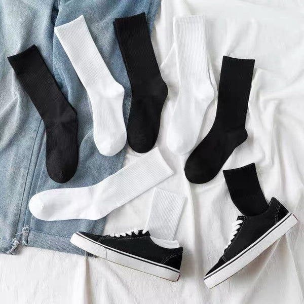 Jeseca Unisex Men Women's Socks Korean Harajuku Vintage Streetwear Long Socks White Black Woman Casual Hip Hop Skateboard Sox