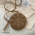 Round Straw Beach Bag Vintage Handmade Woven Shoulder Bag Raffia circle Rattan bags Bohemian Summer Vacation Casual Bags