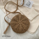 Round Straw Beach Bag Vintage Handmade Woven Shoulder Bag Raffia circle Rattan bags Bohemian Summer Vacation Casual Bags