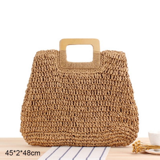 Round Straw Beach Bag Vintage Handmade Woven Shoulder Bag Raffia circle Rattan bags Bohemian Summer Vacation Casual Bags
