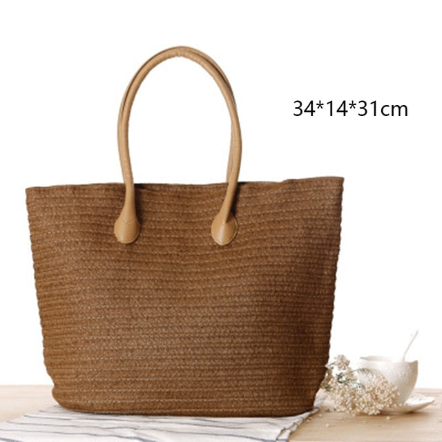 Round Straw Beach Bag Vintage Handmade Woven Shoulder Bag Raffia circle Rattan bags Bohemian Summer Vacation Casual Bags