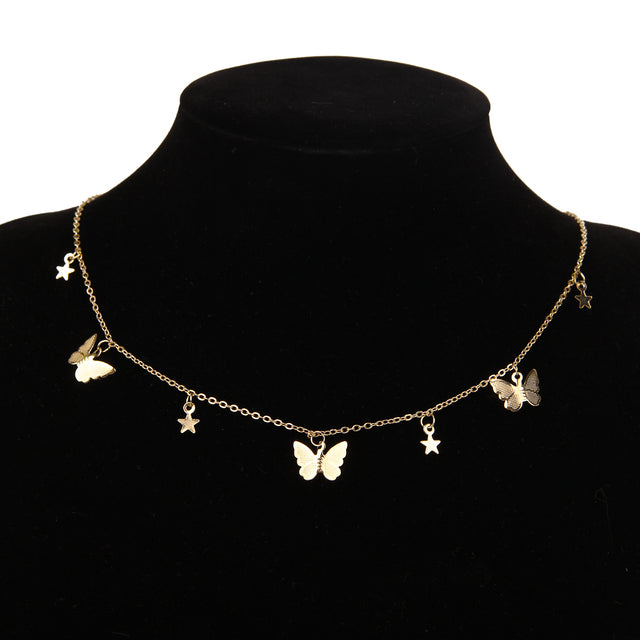 Gold Chain Butterfly Pendant Choker Necklace Women Statement Collares Bohemian Beach Jewelry Gift Collier Cheap