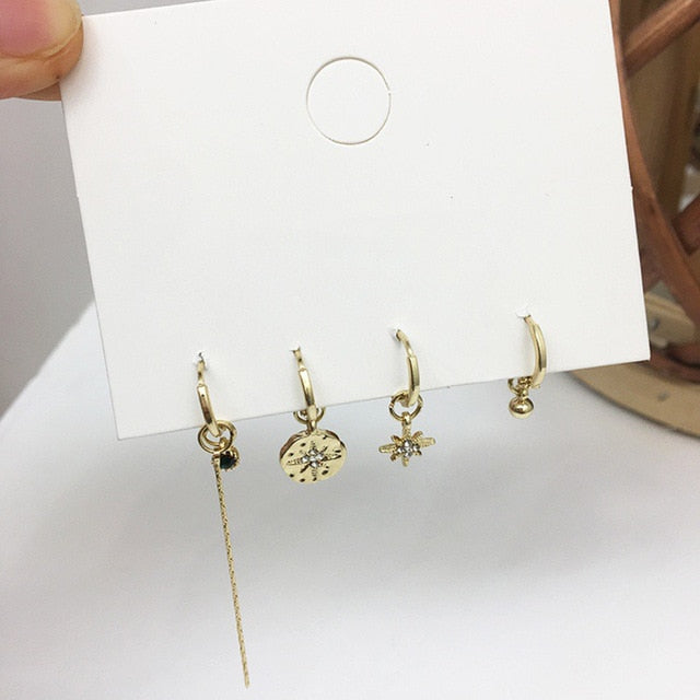 Peri'sBox 4Pcs/Set Love Heart Gold Small Hoop Earrings Cherry Rhinestone Earrings for Women Cute Romantic Earrings 2020 Trendy